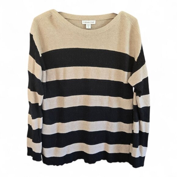 Coldwater Creek XL Striped Sweater Beige & Black Wool Cotton Blend - Picture 3 of 10